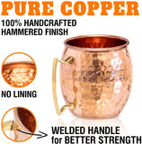 Benicci Moscow Mule Copper Mugs - Set of 2-100% HANDCRAFTED - Food Safe Pure Solid Copper Mugs - 16 oz Gift Set