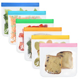 Reusable Sandwich Bags 6-Pack, JONYJ Leakproof Reusable Lunch Storage Bags, FDA Grade PEVA Kids Snack Bags, Extra Thick Ziplock Bags for Food Snacks, Make-up, Stationery, Travel Home Organization