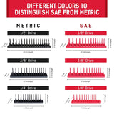 Socket Organizer Trays - 6 Piece SAE & Metric Socket Holder - Socket Tool Set Storage for ¼ inch, ⅜ inch and ½ inch Drive Holder for Mechanics