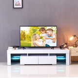 KingSo TV Stand with LED Lights, Modern TV Stand with Open Storage Shelf & Drawers, High Gloss TV Stand Living Room Furniture White