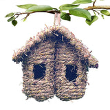 Bird Nest Grass Bird Hut Outdoor Hanging Birdhouse Canaries Nest Chickadee House, Wren Nest Fiber Hand-Woven Bird House Roosting Pocket Bird Hideaway Sparrow House for Finch