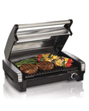 Hamilton Beach Electric Indoor Searing Grill with Removable Plates and Less Smoke, One Size, Brushed Metal