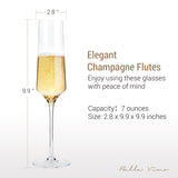 Hand Blown Crystal Champagne Flutes - Bella Vino Elegant Champagne Glasses Made from 100% Lead Free Premium Crystal Glass，Perfect for Any Occasion,Great Gift, 10", 7 Oz, Set of 2, Clear