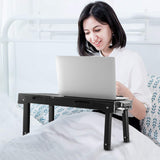 Laptop Table for Bed-Moclever Multi-Functional Laptop Bed Tray with 2 Independent Laptop Stands-Foldable Adjustable to 2 Different Heights-Internal Cooling Fan for Laptop Desk-LED Desk Lamp-4 Port USB