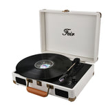 Vinyl Stereo White Record Player 3 Speed Portable Turntable Suitcase Built in 2 Speakers RCA Line Out AUX Headphone Jack PC Recorder