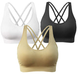 AKAMC Women's Removable Padded Sports Bras Medium Support Workout Yoga Bra 3 Pack