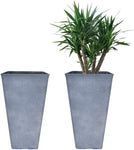 La Jolíe Muse Tall Planters 26 Inch Large Flower Pots Pack 2, Indoor and Outdoor Patio Deck Resin Rectangular Planters, Weathered Gray