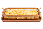 Chef’s Star Copper Crisper Tray - Ceramic Coated Cookie Tray & Mesh Nonstick Basket - Healthy Oil Free Air Frying Option For Chicken, French Fries, Onion Rings & More