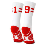 Classic Stripe Team Number Socks | Woven Mid-Calf | White & Red