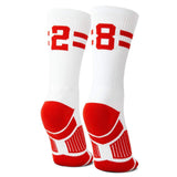 Classic Stripe Team Number Socks | Woven Mid-Calf | White & Red