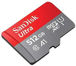 SanDisk 512GB Ultra MicroSDXC UHS-I Memory Card with Adapter - 100MB/s, C10, U1, Full HD, A1, Micro SD Card -  SDSQUAR-512G-GN6MA