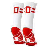 Classic Stripe Team Number Socks | Woven Mid-Calf | White & Red