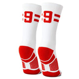 Classic Stripe Team Number Socks | Woven Mid-Calf | White & Red