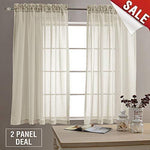 2 Panel Sheer Curtains White 84 inch Living Room Drapes Window Curtain Voile Sheers Linen Textured