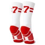 Classic Stripe Team Number Socks | Woven Mid-Calf | White & Red