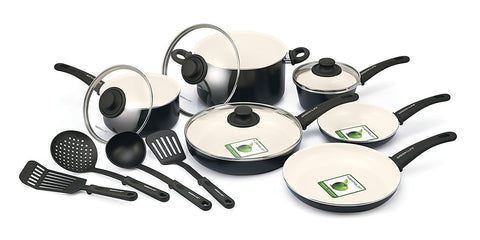 GreenLife Soft Grip 16pc Ceramic Non-Stick Cookware Set, Turquoise