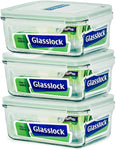 Glasslock Food-Storage Container with Locking Lids Microwave Safe Rectangular 37oz/1100ml Pack of 3