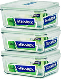 Glasslock Food-Storage Container with Locking Lids Microwave Safe Rectangular 37oz/1100ml Pack of 3