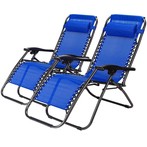 Idealchoiceproduct 2-Pack Zero Gravity Outdoor Lounge Chairs Black Patio Adjustable Folding Reclining Chairs with Removable Pillow