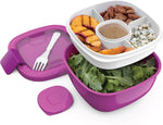 Bentgo Salad BPA-Free Lunch Container with Large 54-oz Salad Bowl, 3-Compartment Bento-Style Tray for Salad Toppings and Snacks, 3-oz Sauce Container for Dressings, and Built-In Reusable Fork (Blue)