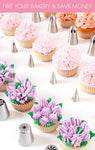 CUPCAKE RUSSIAN PIPING TIPS SET - Best 69pc Edible Flowers Cake Decorating Kit, Large Frosting Nozzles. Bonus Icing Pastry Bags. Extra Couplers. Baking Accessories and Supplies. Ball Flower Nozzle