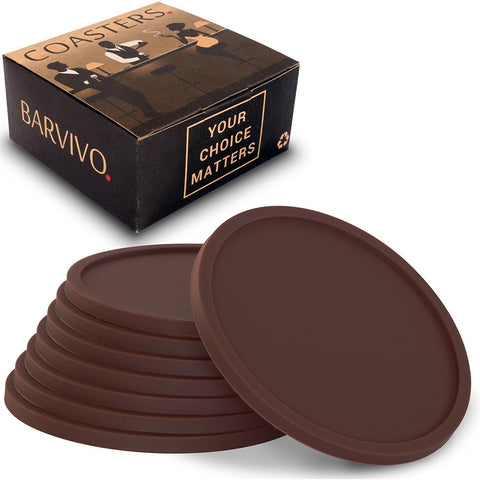 Barvivo Drink Coasters Set of 8 - Tabletop Protection for Any Table Type, Wood, Granite, Glass, Soapstone, Sandstone, Marble, Stone Tables - Perfect Soft Coaster Fits Any Size of Drinking Glasses.