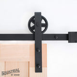 Industrial By Design - 8-Foot Big Wheel Sliding Barn Door Hardware Kit (Black) - Step-by-Step Installation Video - Ultra Quiet - One-Piece Rail, Industrial Spoke Wheel