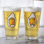 Gudetama The Lazy Egg Pint Glass Set - Cute Front and Back Gudetama Egg Yolk Design - Sanrio - 15 oz