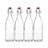 Seacoast Clear Glass Bottle with Swing Top Stopper, 33.75 Oz Round Pack of 4