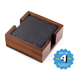 Slate Stone Rustic Beverage Drink Table Coasters Set with Acacia Wood Holder - Round, 4 Coasters