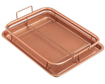 Chef’s Star Copper Crisper Tray - Ceramic Coated Cookie Tray & Mesh Nonstick Basket - Healthy Oil Free Air Frying Option For Chicken, French Fries, Onion Rings & More