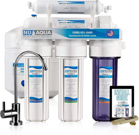 NU Aqua Platinum Series Deluxe High Capacity 100GPD 5-Stage Under Sink Reverse Osmosis Ultimate Purifier Drinking Water Filter System - Bonus PPM Meter and Installation DVD