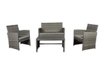 Modern Outdoor Garden, Patio 4 Piece Seat - Wicker Sofa Furniture Set (Grey)