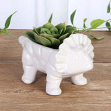 VanEnjoy 6 Inch Cute Cartoon Dinosaur Shape Ceramic Succulent Planter, Water Culture Hydroponics Bonsai Cactus Flower Pot,Air Plant Vase Holder Desktop Decorative Organizer (Triceratops, White)