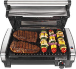 Electric Indoor Searing Hethtec Grill with Viewing Window and Removable Easy-to-Clean Nonstick Plate, 6-Serving, Extra-Large Drip Tray, Stainless Steel