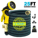 Expandable Garden Hose, 100 FT Lightweight Water Hose, 9 Functions Sprayer with Double Latex Core, Green Black Expandable Hose with 3/4" Solid Brass Fittings, Extra Strength Fabric