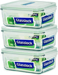 Glasslock Food-Storage Container with Locking Lids Microwave Safe Rectangular 37oz/1100ml Pack of 3