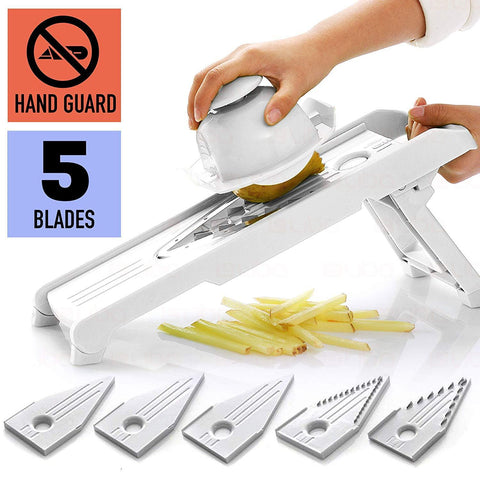 Mandoline Slicer w/ 5 Blades - Vegetable Slicer - Food Slicer - Vegetable Cutter - Cheese Slicer - Vegetable Julienne Slicer with 5 Surgical Grade Stainless Steel Blades (White)