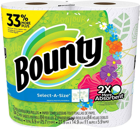 Bounty Paper Towels, Select-a-Size, Print, 2 Count