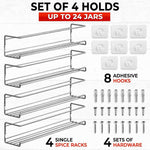 Hanging Spice Rack Organizer - Wall Mount Spice Rack - Cabinet Door Spice Rack - Seasoning Rack - Hanging Racks For Cabinet, Cupboard or Pantry Door - Spice Shelf - Set of 4 - Chrome