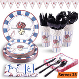 Duocute Soccer Party Supplies 177PCS Sports Theme Children Birthday Disposable Dinnerware Set Includes Plates, 12oz Cups, Napkins, Spoons, Forks, Knives, Tablecloth and Banner, Serves 25