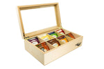 The Bamboo Leaf Wooden Tea Box Storage Chest, 8 Compartments w/Glass Window (Black)