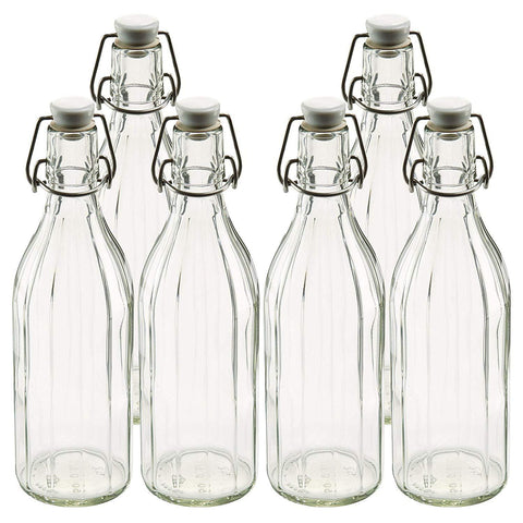 Leifheit 03180AZ 6 Pack of Reusable Glass Bottles with Shackle Lock Stopper | Clear