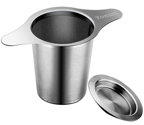 Yoassi Extra Fine FDA Approved 18/8 Stainless Steel Tea Infuser Mesh Strainer with Large Capacity & Perfect Size Double Handles for Hanging on Teapots