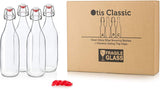 Swing Top Glass Bottles 32oz / 1 Litre - CERAMIC TOPS - Giara Glass Bottles With Stopper Caps - Flip Top Water Bottles - Clear [4pk Set] by Otis Classic