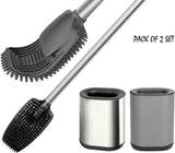 COSTOM Toilet Brush with Holder for Bathroom Cleaning, Stainless Steel Toilet Bowl Brush with TPR Soft Brush Head, Compact Design, Black-Grey Color