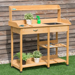 Giantex Potting Bench Solid Wood Outdoor Garden Patio Planting Workstation W/Storage Shelf and Hooks