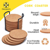 Natural Cork Coasters With Round Edge 4 inches 16pc Set with Metal Holder Storage Caddy – 1/5” Thick Plain Absorbent Heat-Resistant Reusable Saucers for Cold Drinks Wine Glasses Plants Cups & Mugs