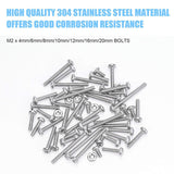 DYWISHKEY 310 Pieces M2 x 4mm/6mm/8mm/10mm/12mm/16mm/20mm, Stainless Steel 304 Phillips Pan Head Cap Bolts Screws Nuts Kit