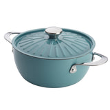 Rachael Ray Cucina Hard Porcelain Enamel Nonstick Covered Round Casserole, 4.5-Quart, Agave Blue